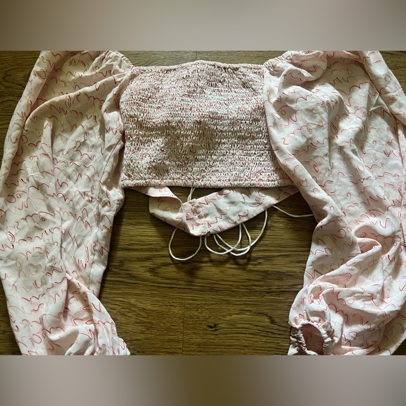 Vrg grl twist crop top tie 2 button shirred bustier abstract poplin puff balloon - Picture 11 of 11